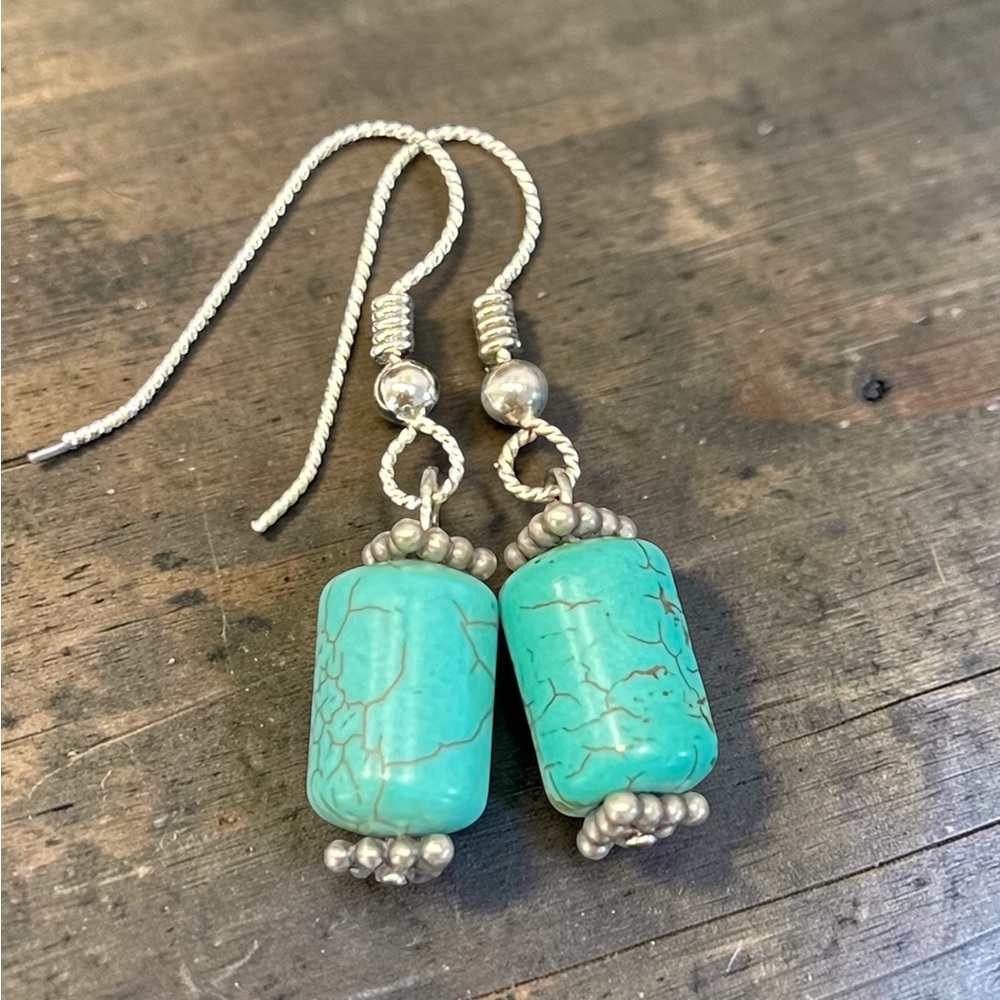 Turquoise Earrings With Silver Hooks